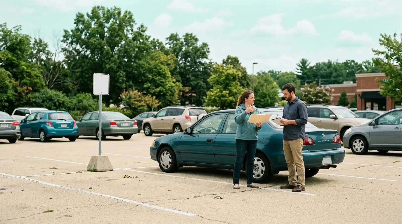 Parkplatz mit Fahrzeugen und Wechselschild, 1200x720 px, Thema Versicherungswechsel